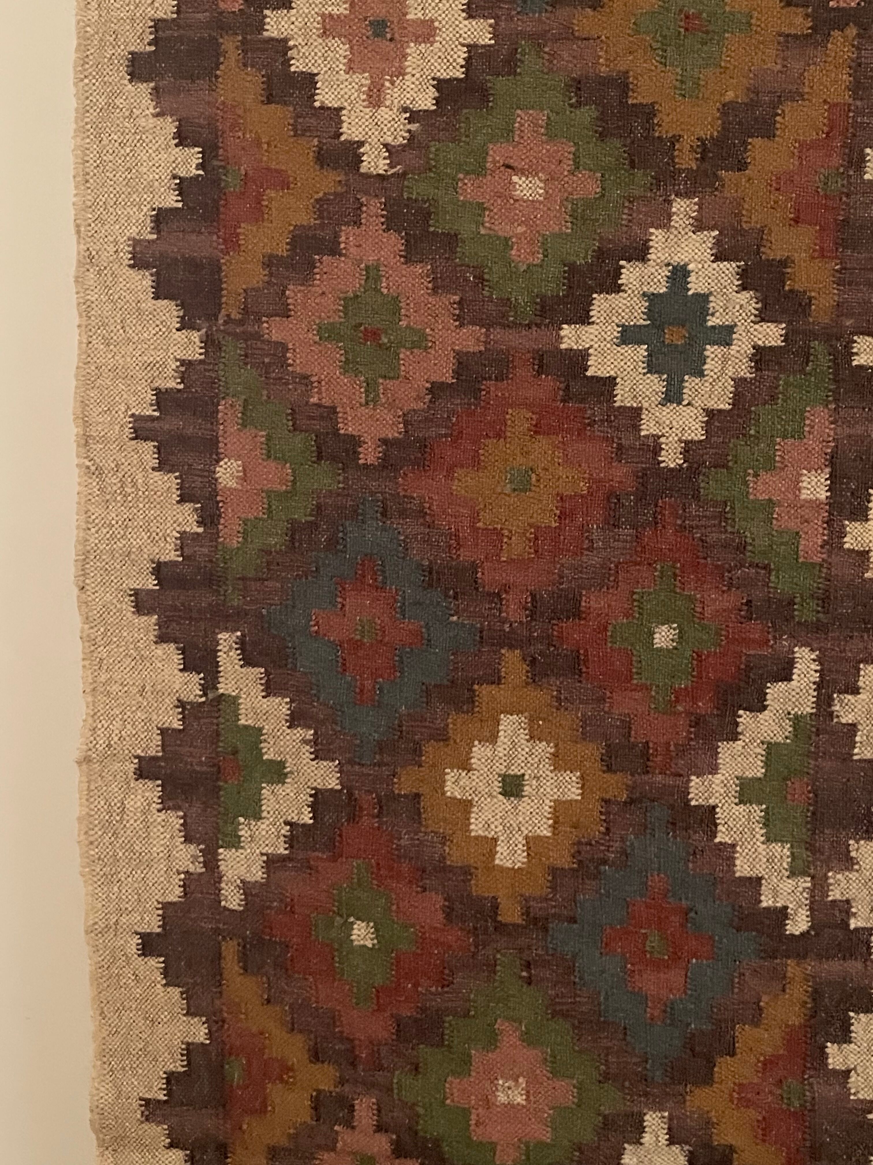 2.5 x10 ft - jute/wool kilim runner,handmade,area,home decor,bed side,indian traditional rug/carpet.