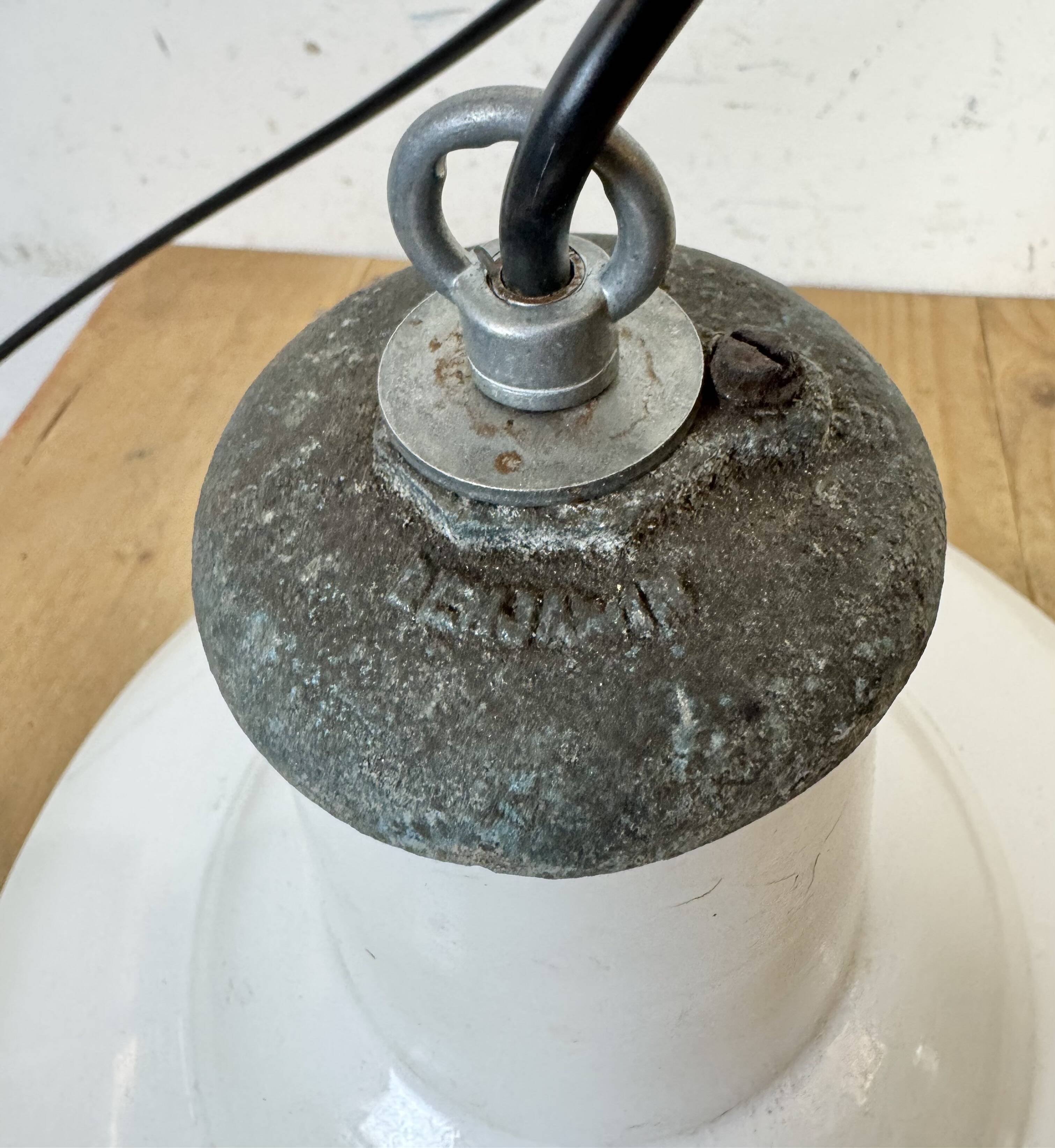 Industrial British White Enamel Factory Pendant Lamp from Benjamin, 1960s