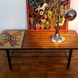 Coffee table vintage iron lava stone and wood