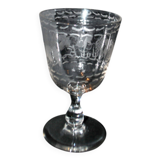 Antique souvenir glass tumbler engraved with the name Adolphe