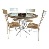 Table ronde fer forgé bois & verre