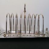 Foie gras serving tray and silver metal toast display