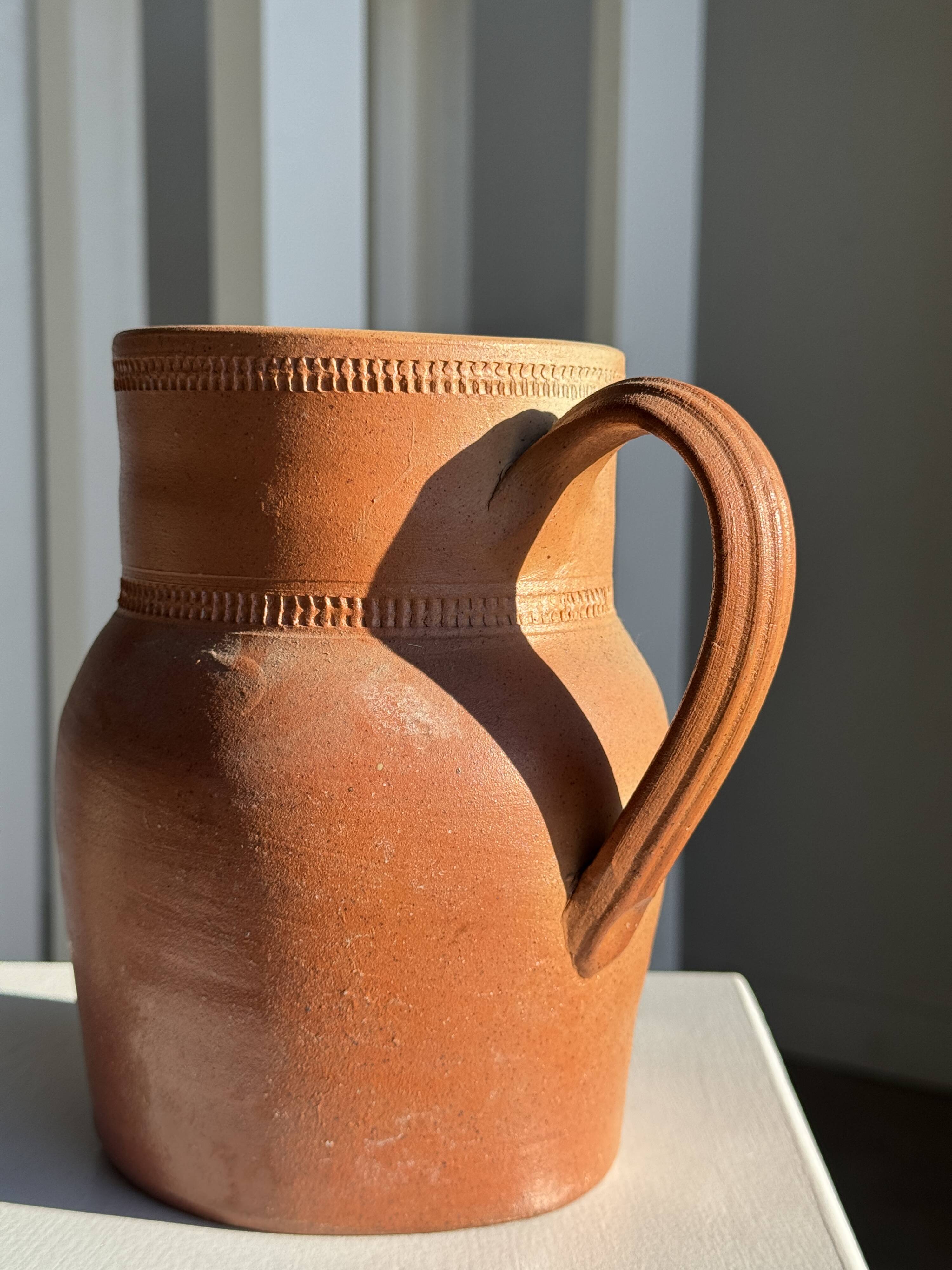 Large orange stoneware jug Grès Bonneval Made in France underneath H18