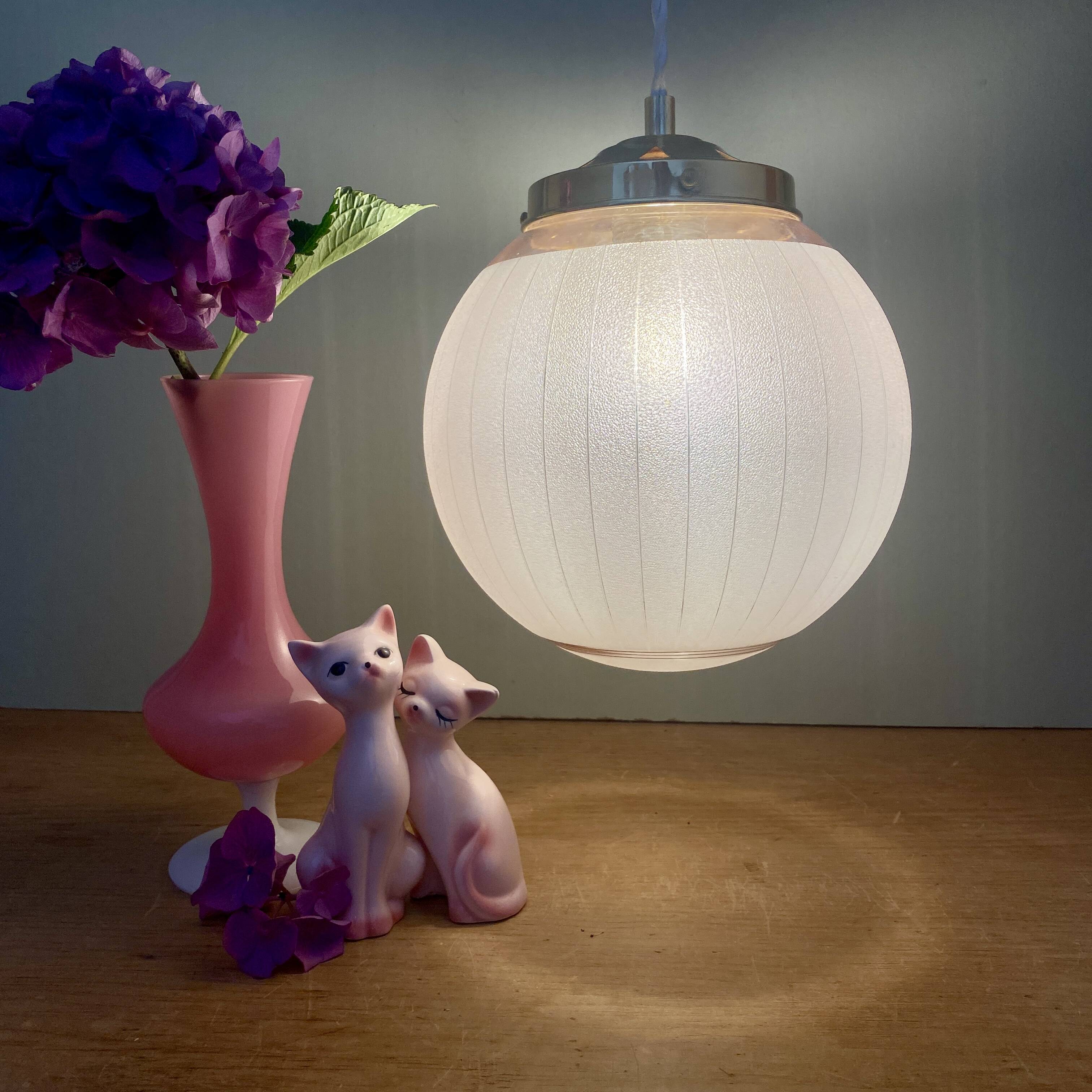 Vintage art deco globe pendant light in pink and gold granite glass