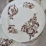 8 assiettes plates en faïence Clairefontaine motif Kyoto sépia fin XIXème