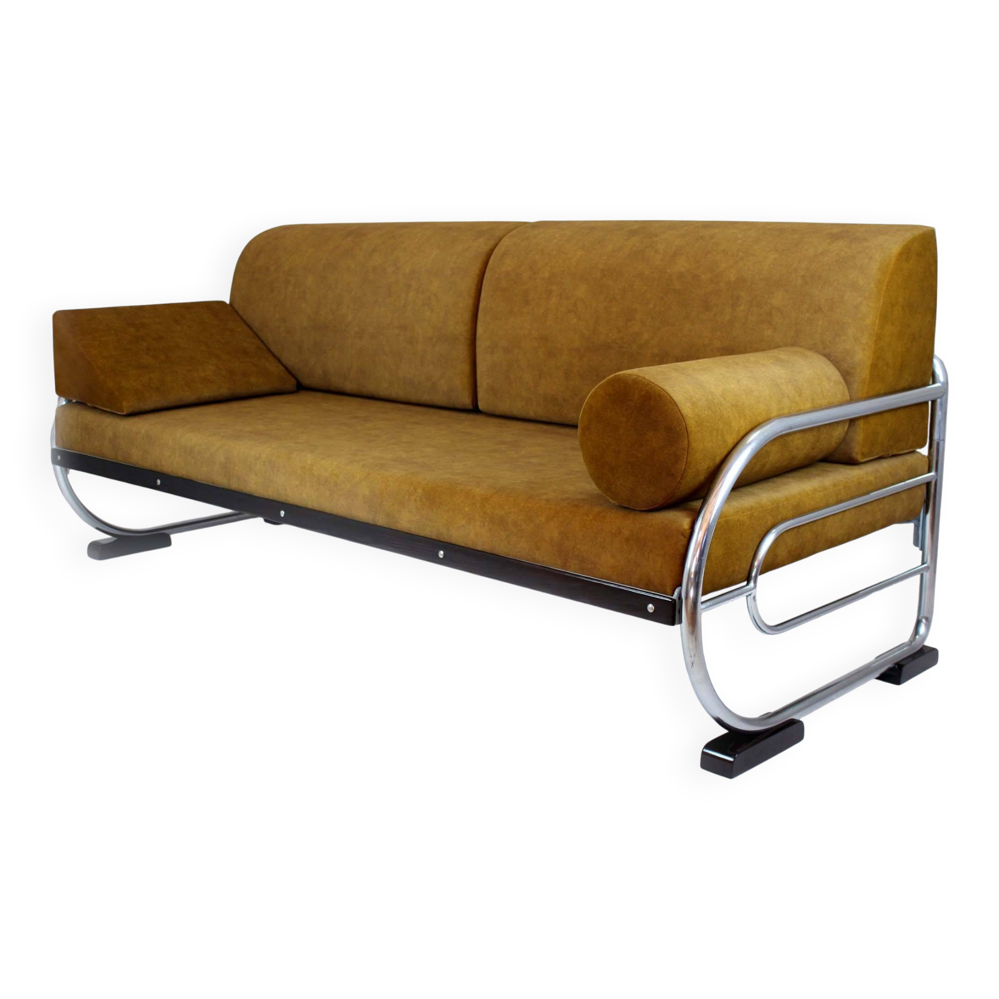 Restored Bauhaus Tubular Chrome and Steel Sofa from Hynek Gottwald, 1930s