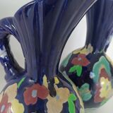 Pair of hand-painted earthenware cruet jug vases. Numbered