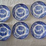 6 dessert plates and 2 blue cups P.Regout Maastricht Holland