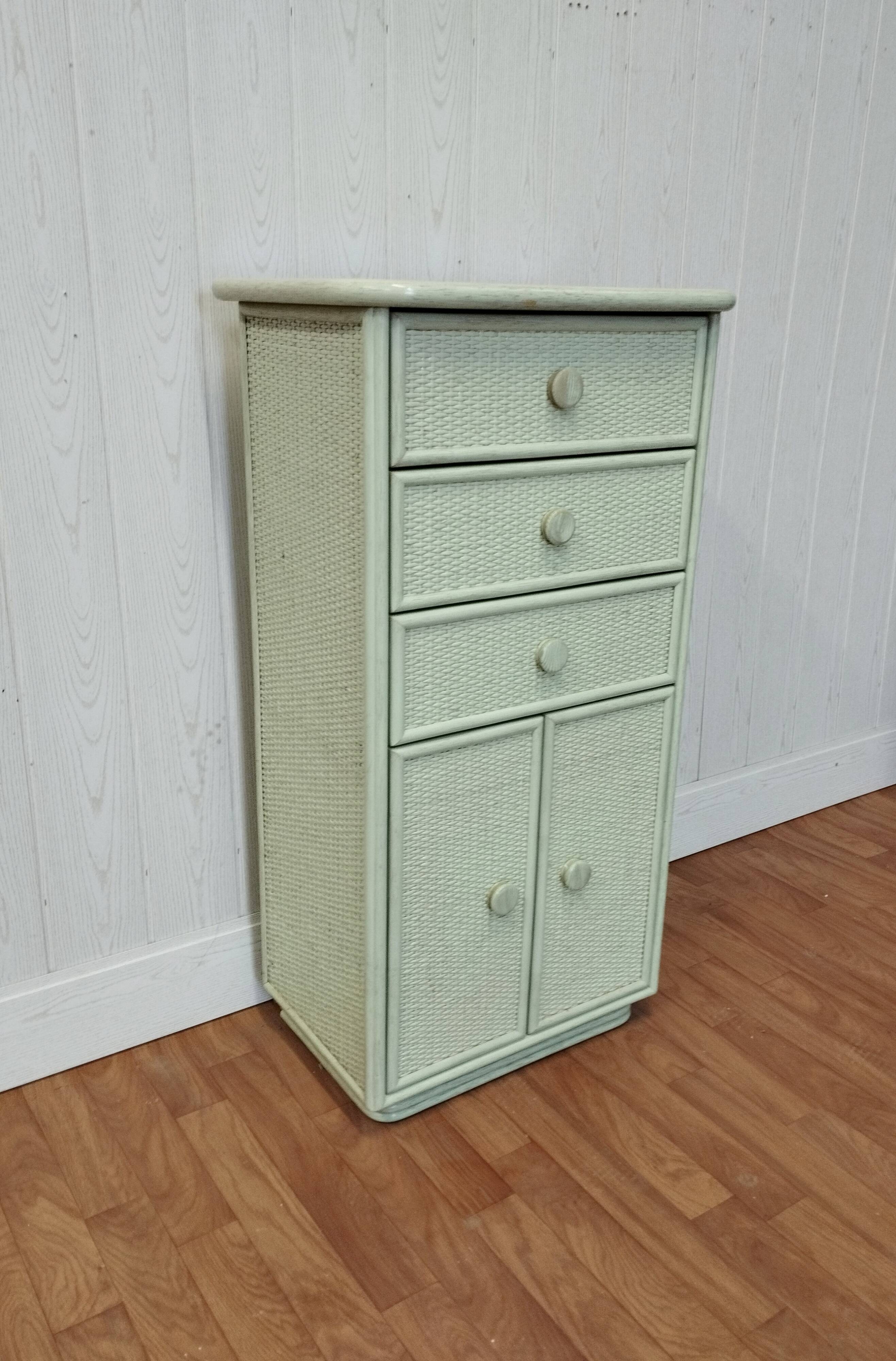 Vintage rattan and solid wood ragpicker