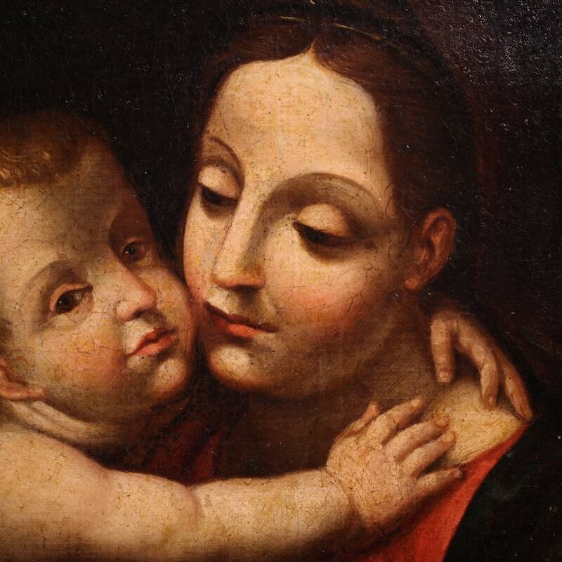 Antique religious painting Madonna and Child from the 18th century