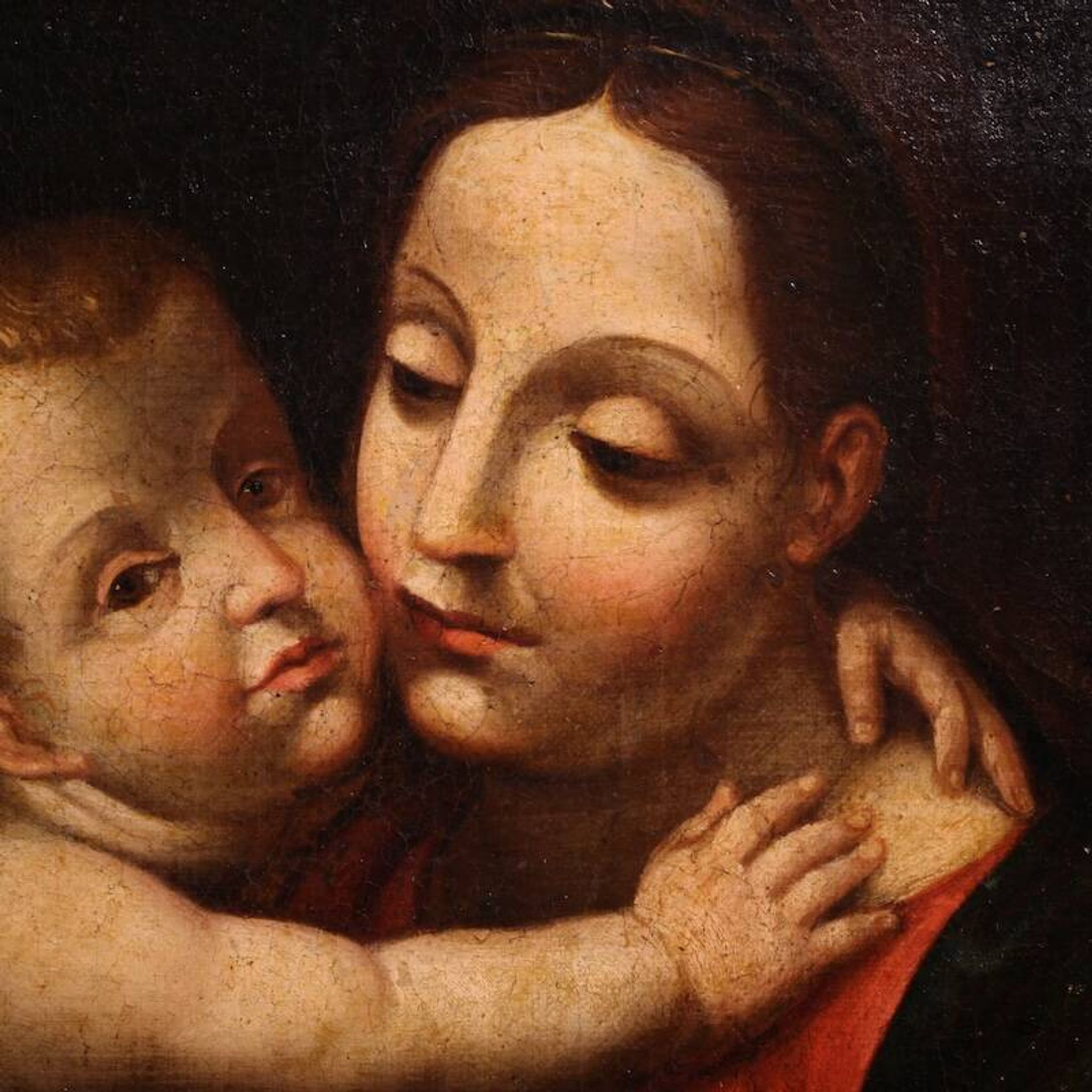 Peinture religieuse antique de la Madone et l'Enfant du XVIIIe siècle