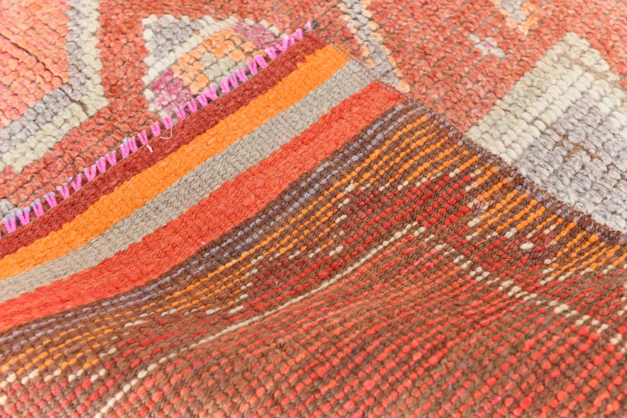 4x10 Runner Salmon Pink Vintage Runner, Turkish Wool Runner, 103x307Cm