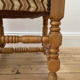 Pair of wooden chairs with herringbone fabric