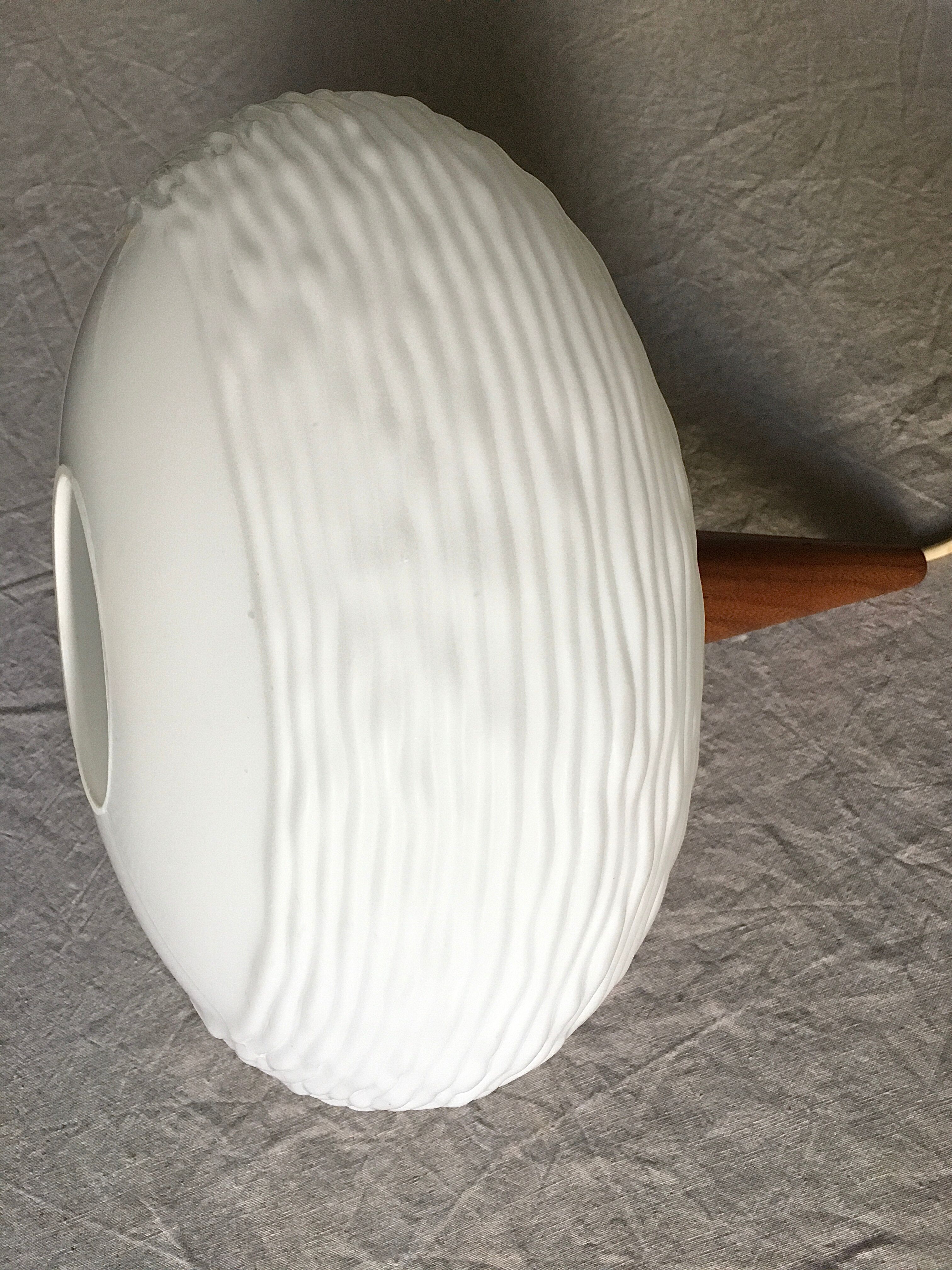 Suspension in opaline glass and teak by Louis Kalff for Philips