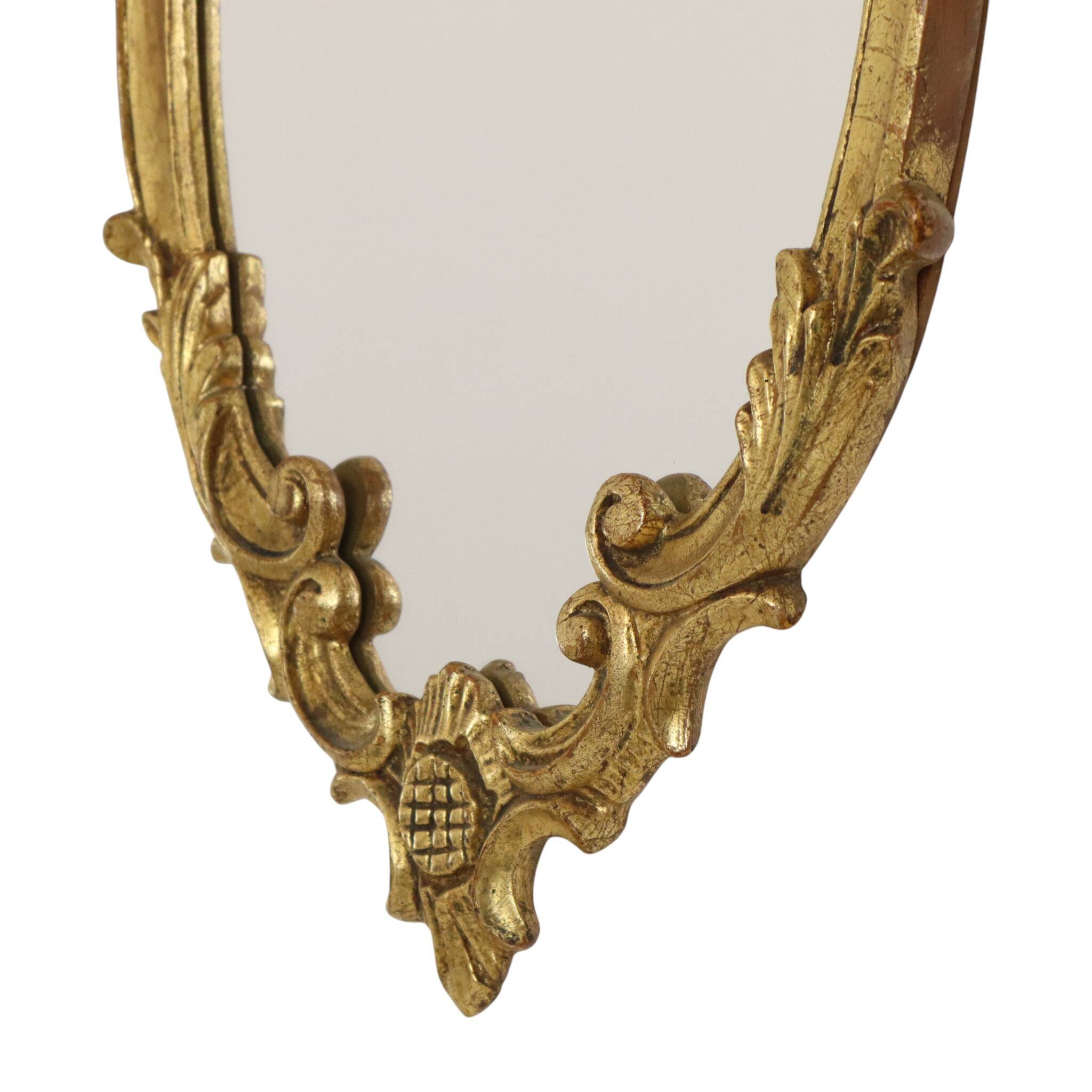 French Baroque-style gold-leaf gilded mirror with crest, 60 cm