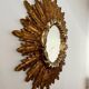 Old golden wooden sun mirror large size vintage 50s design