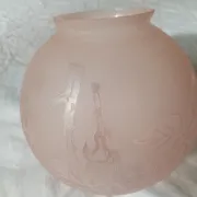 Sprat - frosted pink glass globe with pink flowers for chandelier lamp circa 1920