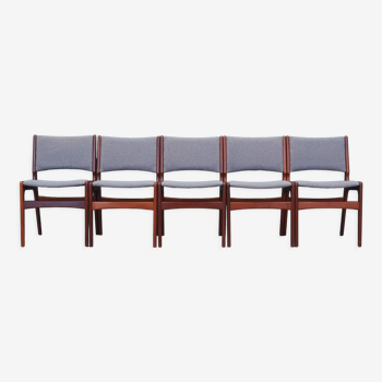 5 chaises en palissandre, design danois, années 70, fabriqué par Henning Kjaernulf