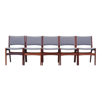 5 chaises en palissandre, design danois, années 70, fabriqué par Henning Kjaernulf