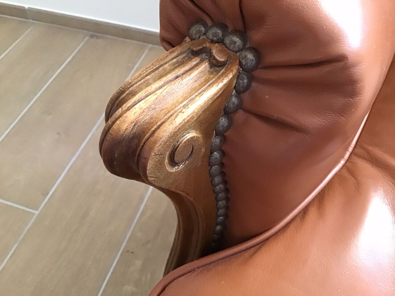 Louis VX style leather armchairs