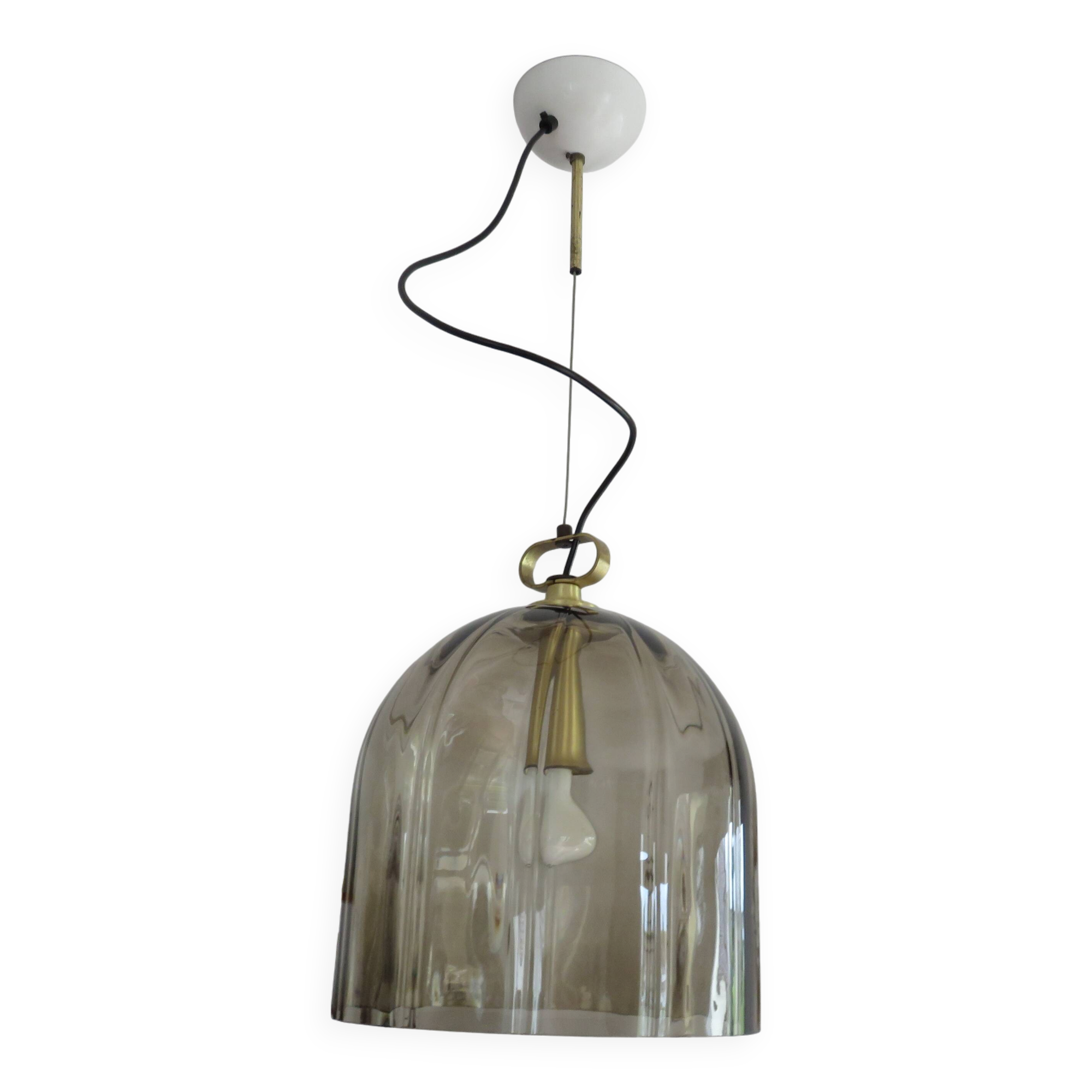 PEILL & PUTZLER pendant light in smoked glass and brass from the 70s