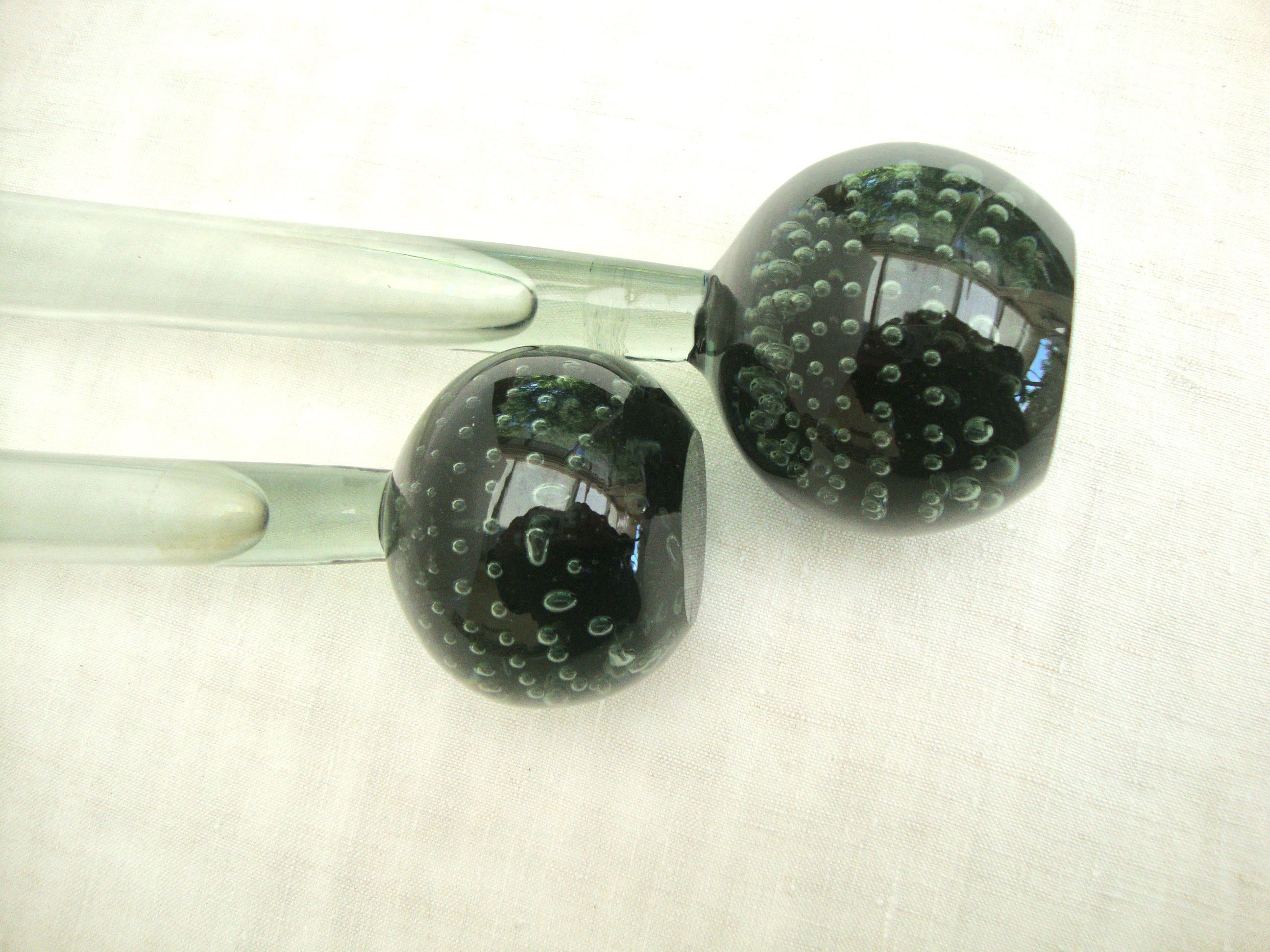 Set of 2 bubbled blown glass vases