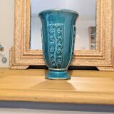 Ocean blue Verceram vase — French art ceramics