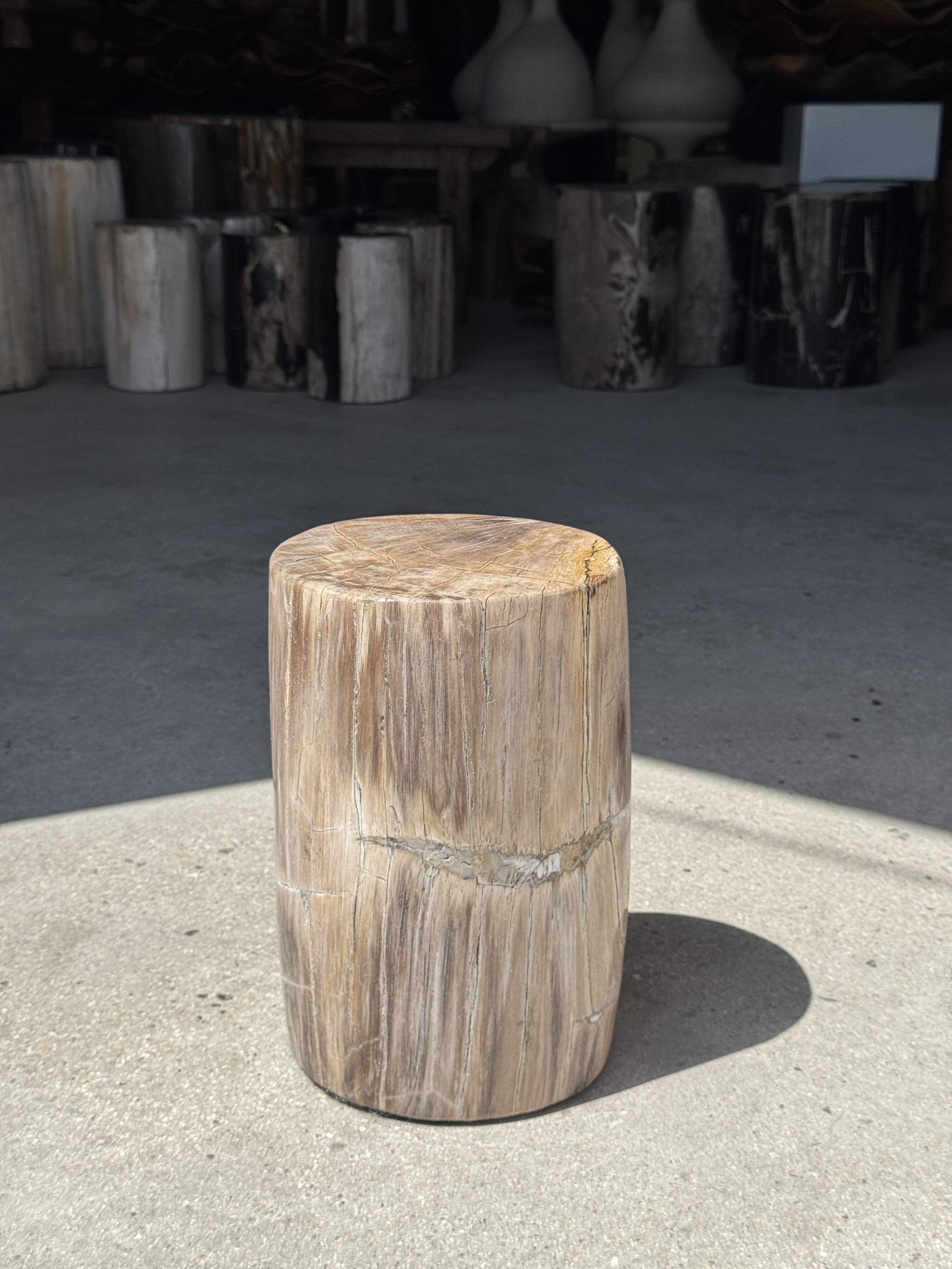 Petite table d'appoint en bois pétrifié beige gris H28 D18 - 3325