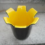 Saint-Clément black and yellow "petals" vase by b. létalle - 1950 vintage