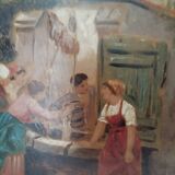 Old painting village scene