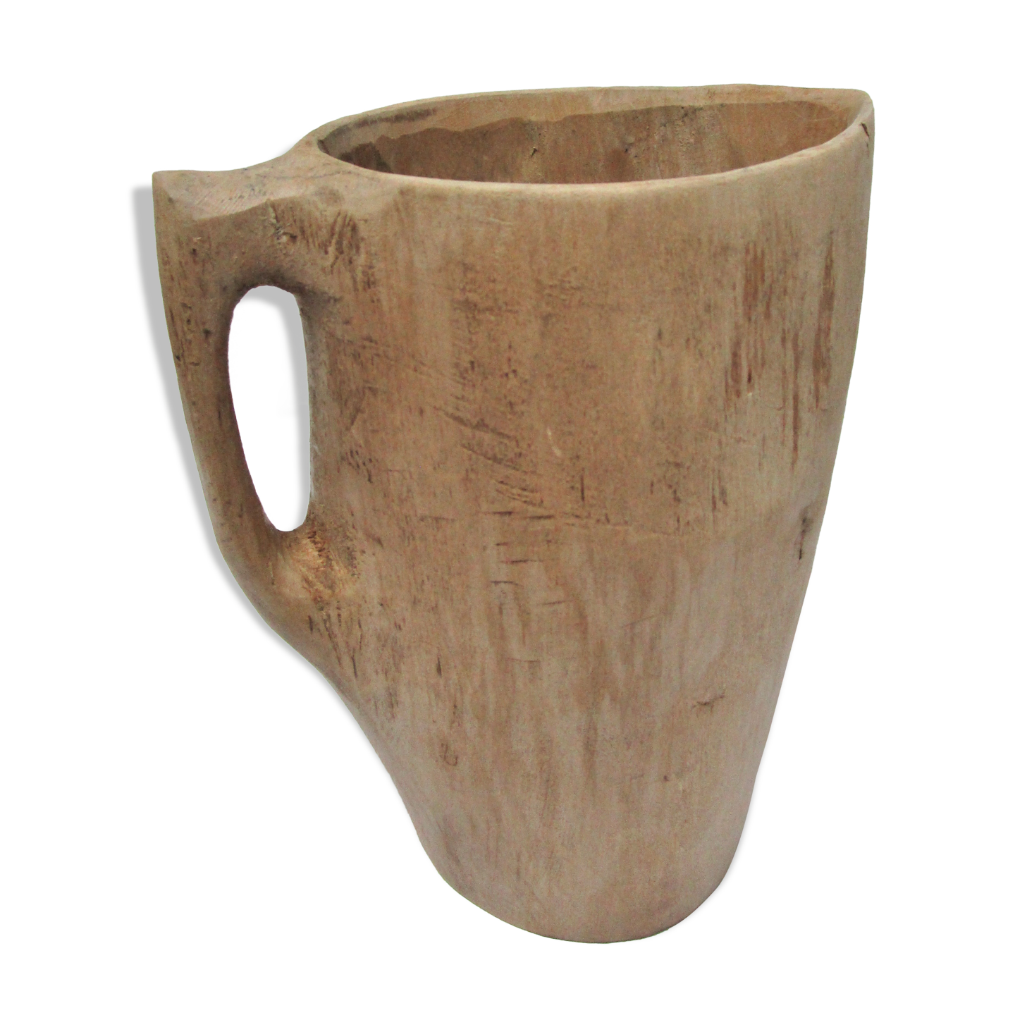 Pitcher wood solid wood carved brutalist vintage