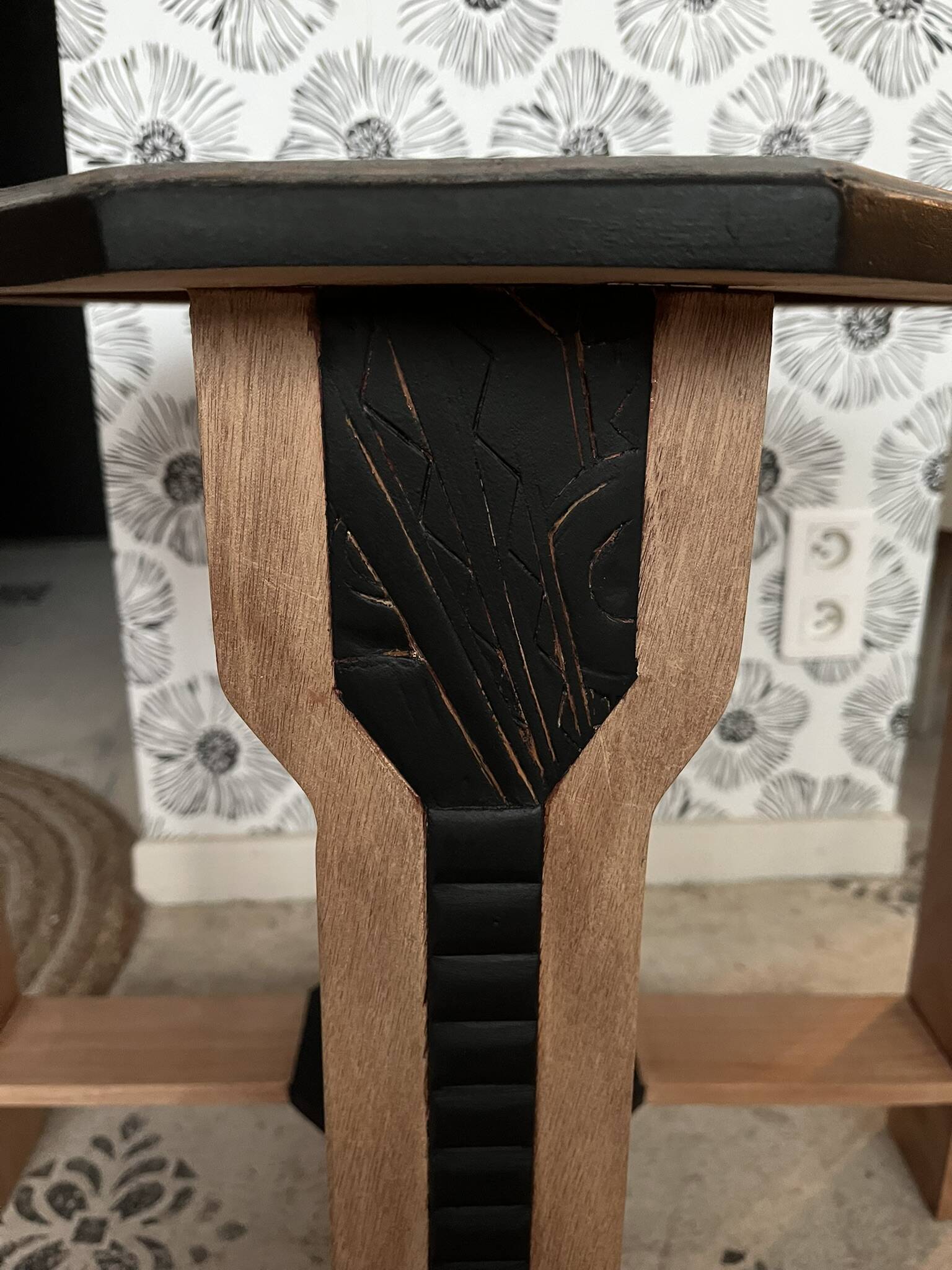Esmée Art Deco side table, wood, black and grey