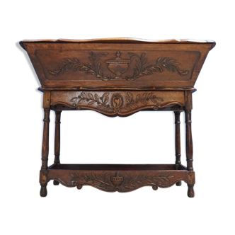 French Louis XV sideboard in carved walnut petrin dough box from provence