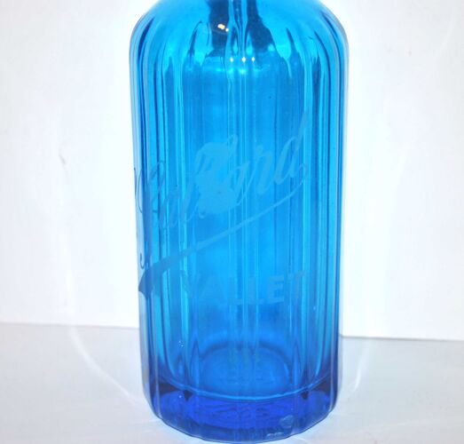 Siphon ancien en verre bleu Tchécoslovaquie - Bistrot L. GALLARD à Vallet 1939