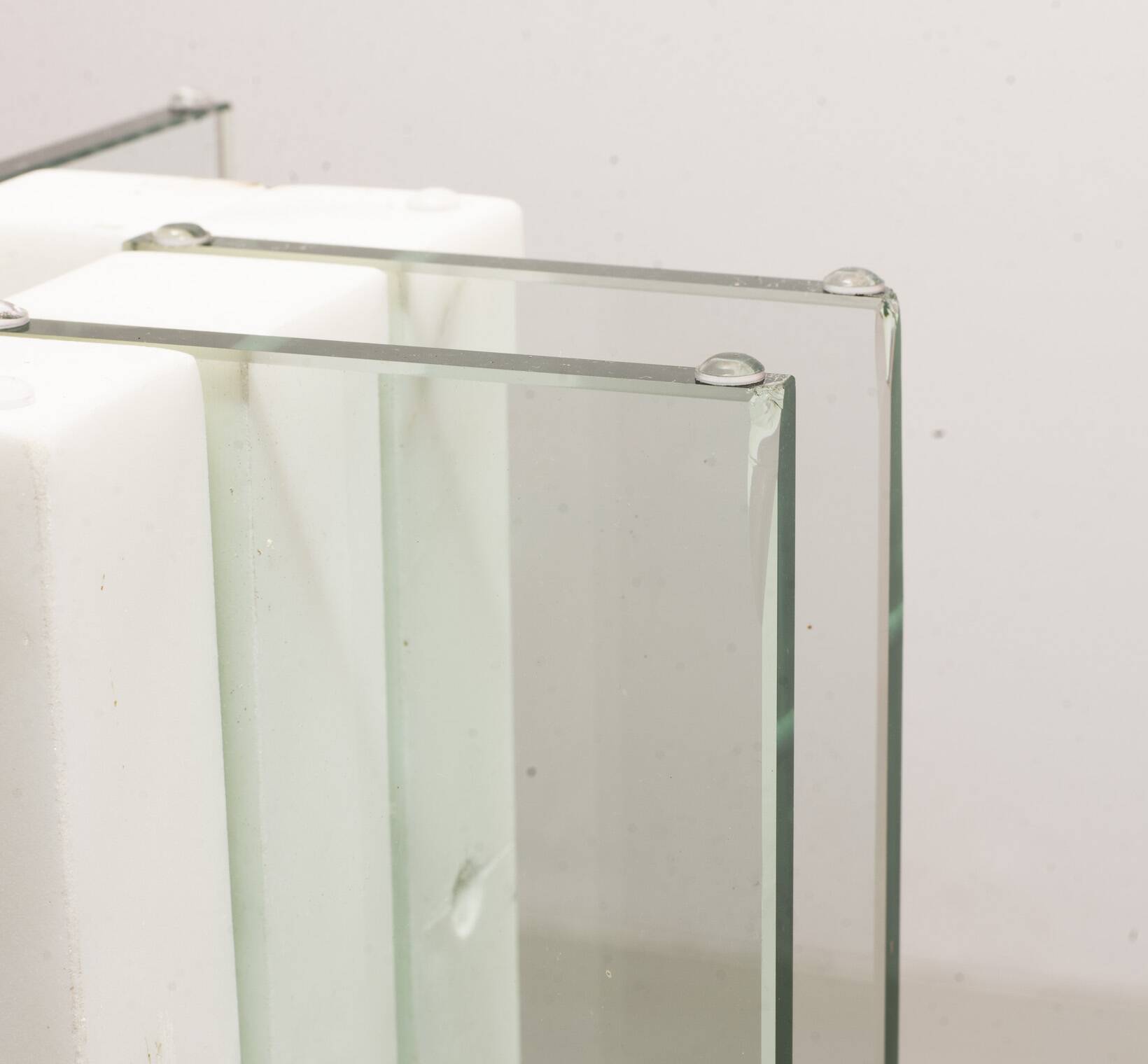 White Marble Italian Square Side Table with Glass Top and Lighting Option