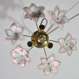 Set of 3 Charming Murano Vintage Ceiling Light Pink Flowers, 1970s