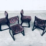 Mid-Century Modern Black Stained Wood Dining Chairs, 1970s, Set of 4