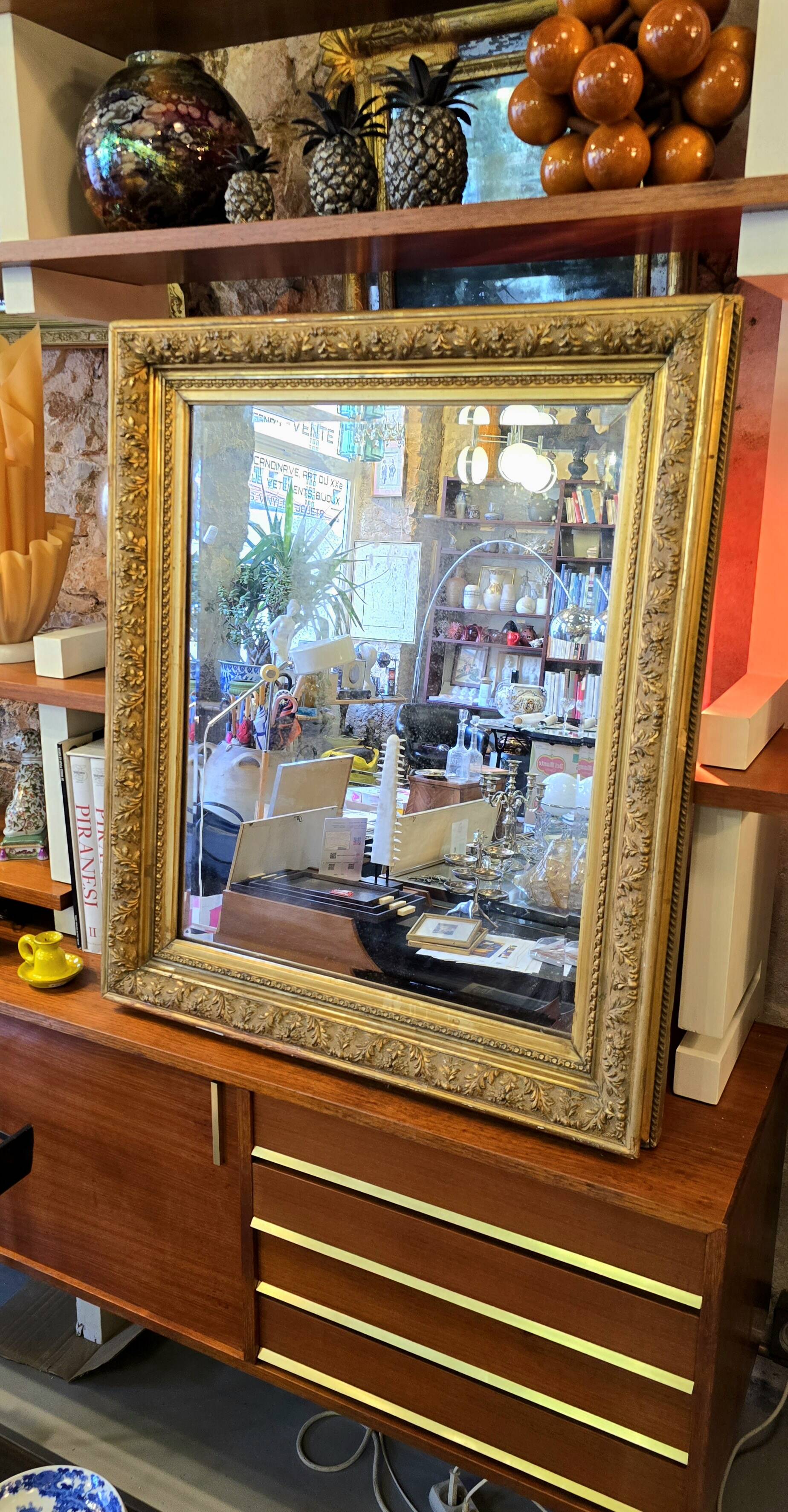 Napoleon III Mirror in Gilded Stucco Wood - 92 Cm