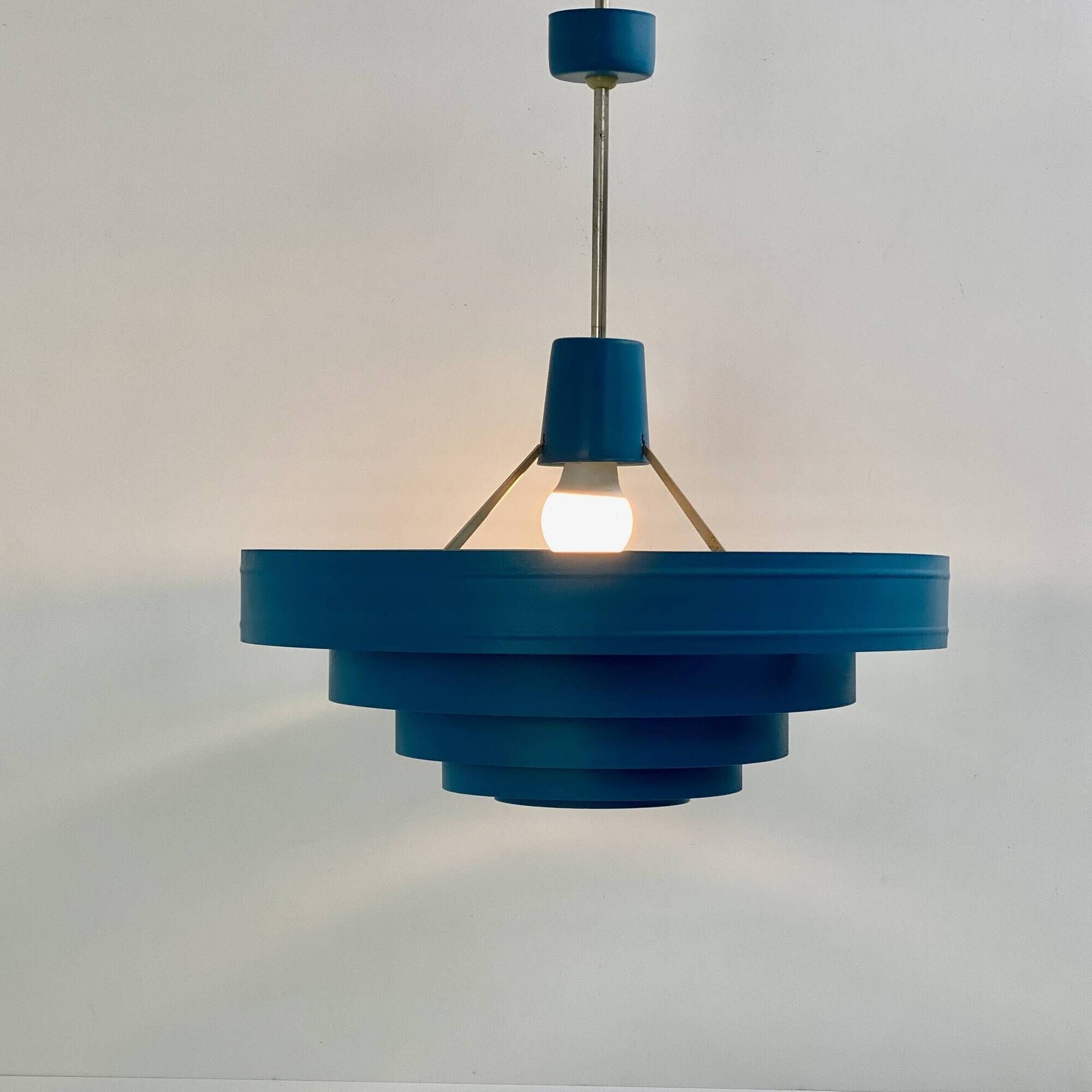 Vintage 1960s Metal Pendant Light - Blue Design