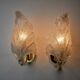 Pair of frosted leaf sconces, murano glass, italy, 1970