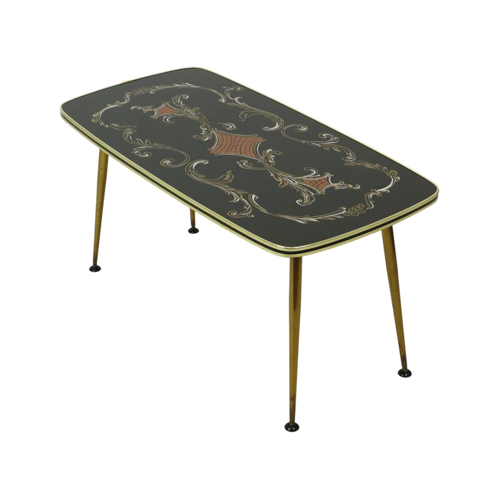 Fifties Rockabilly Coffee Table Glass Conical Golden Legs 90cm