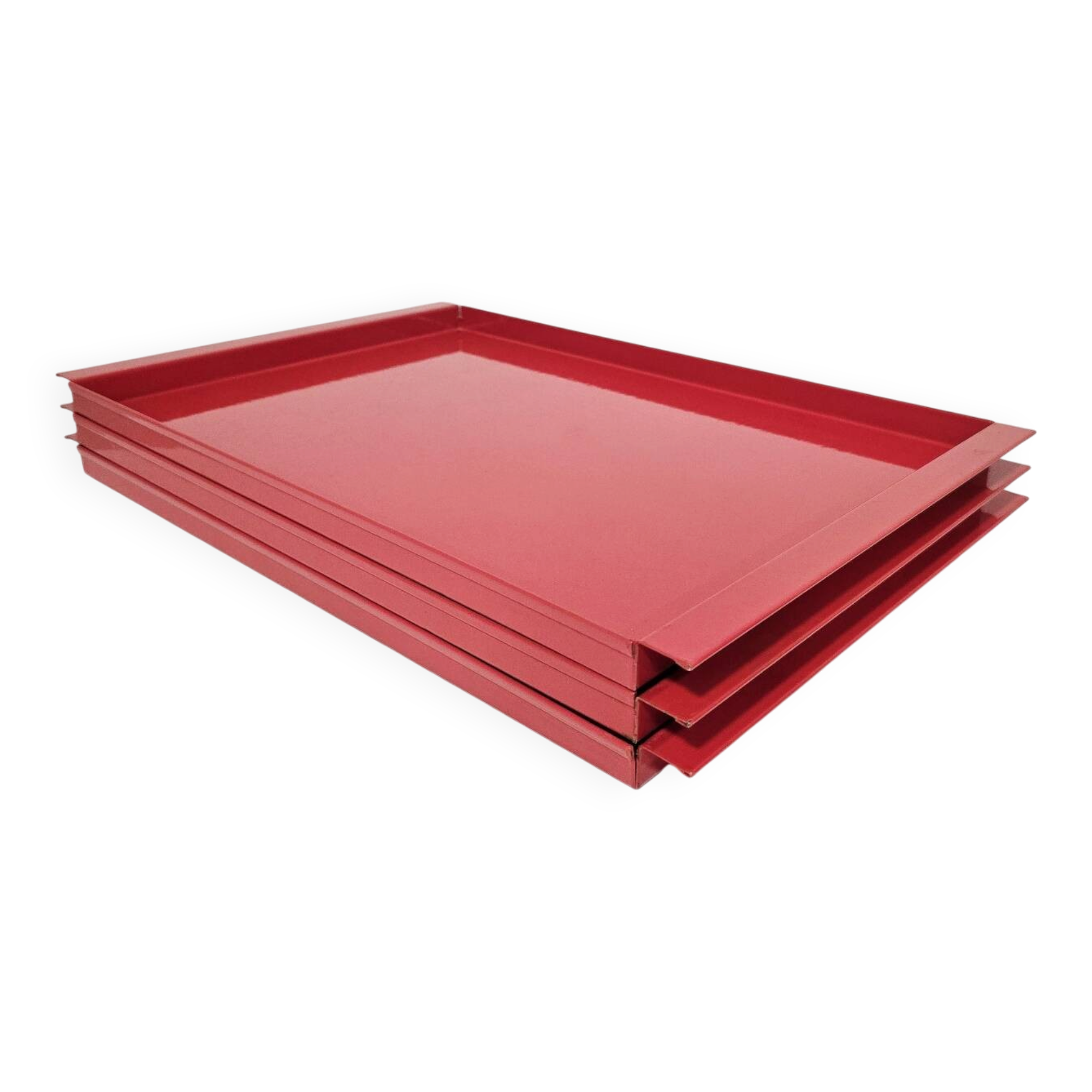Vintage Italian Red Metal Trays / Mid-Century Modern Decorative Servin