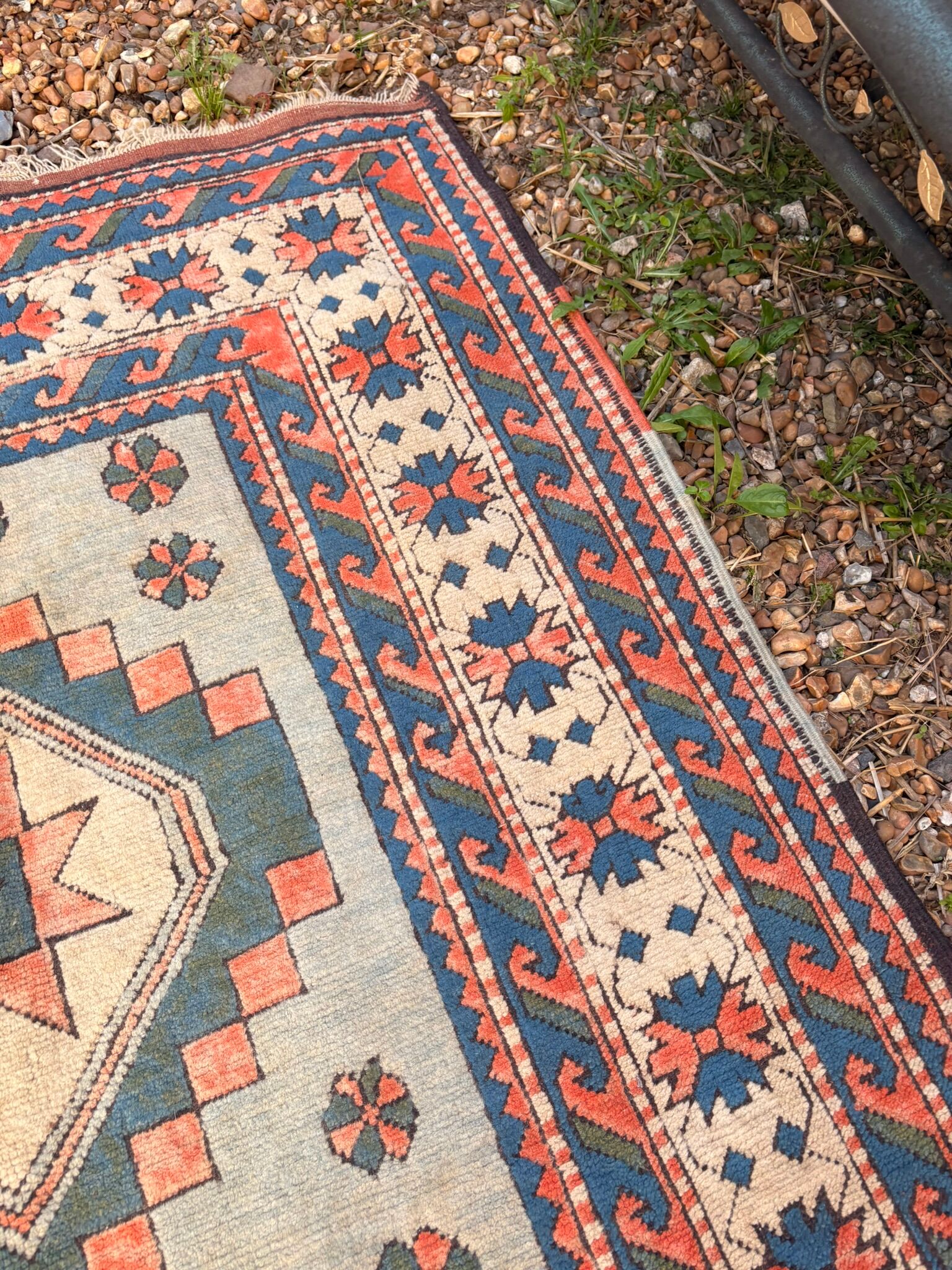 Antique Kazak Caucasian Carpet Wool 200x120 Vintage Blue Oriental Carpet 1900