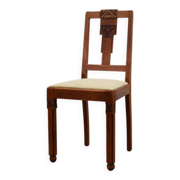 Amsterdamse School style Oak Side Chair with Geometric Carvings, The Nether