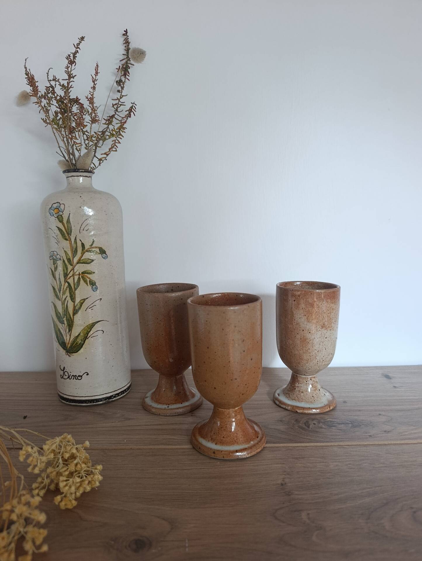 3 mazagrans / authentic vintage natural stoneware cups