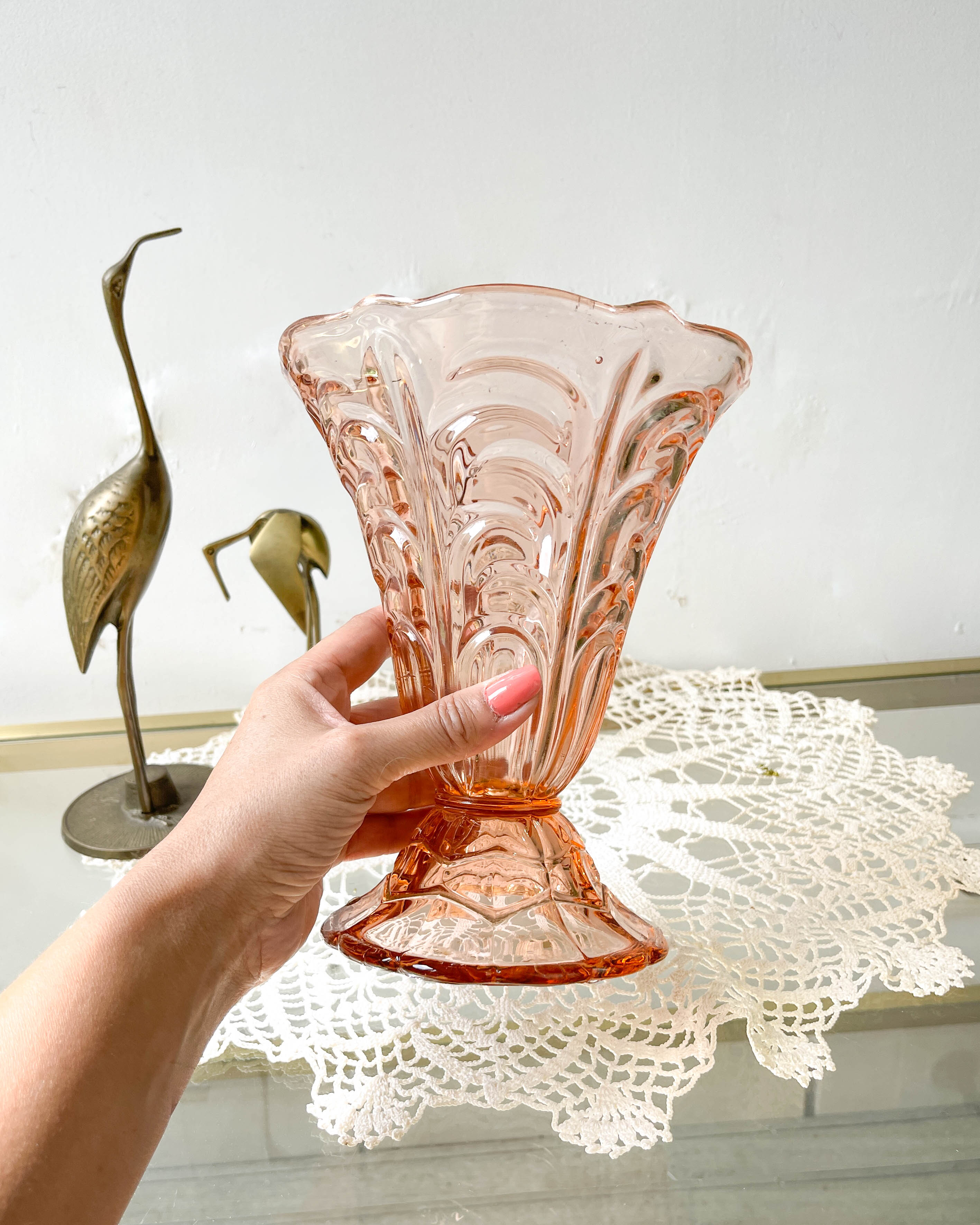 Vintage Art Deco style pink glass vase