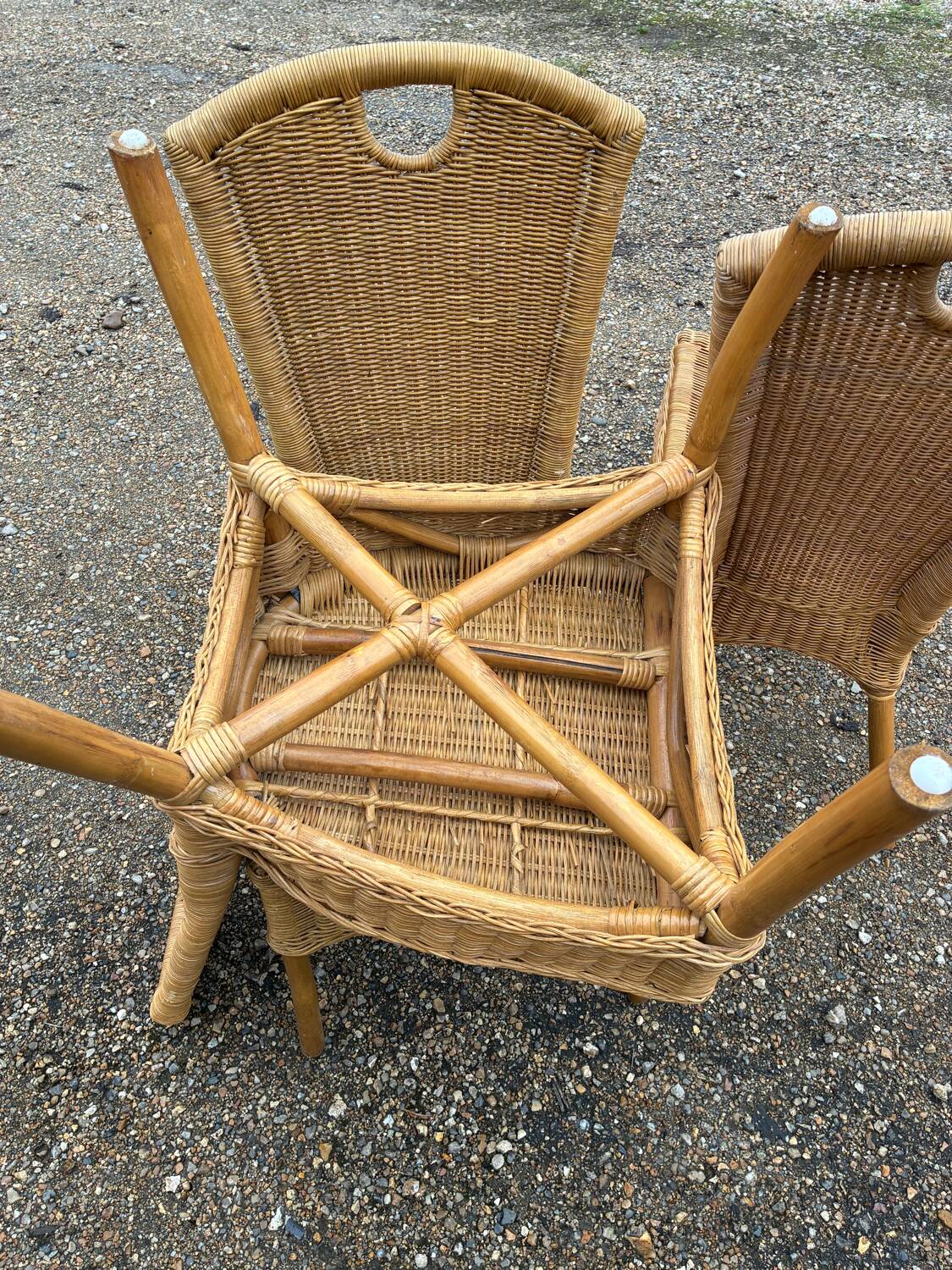 3 rattan and bamboo chairs