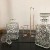Pair of vintage decanters with brass basket