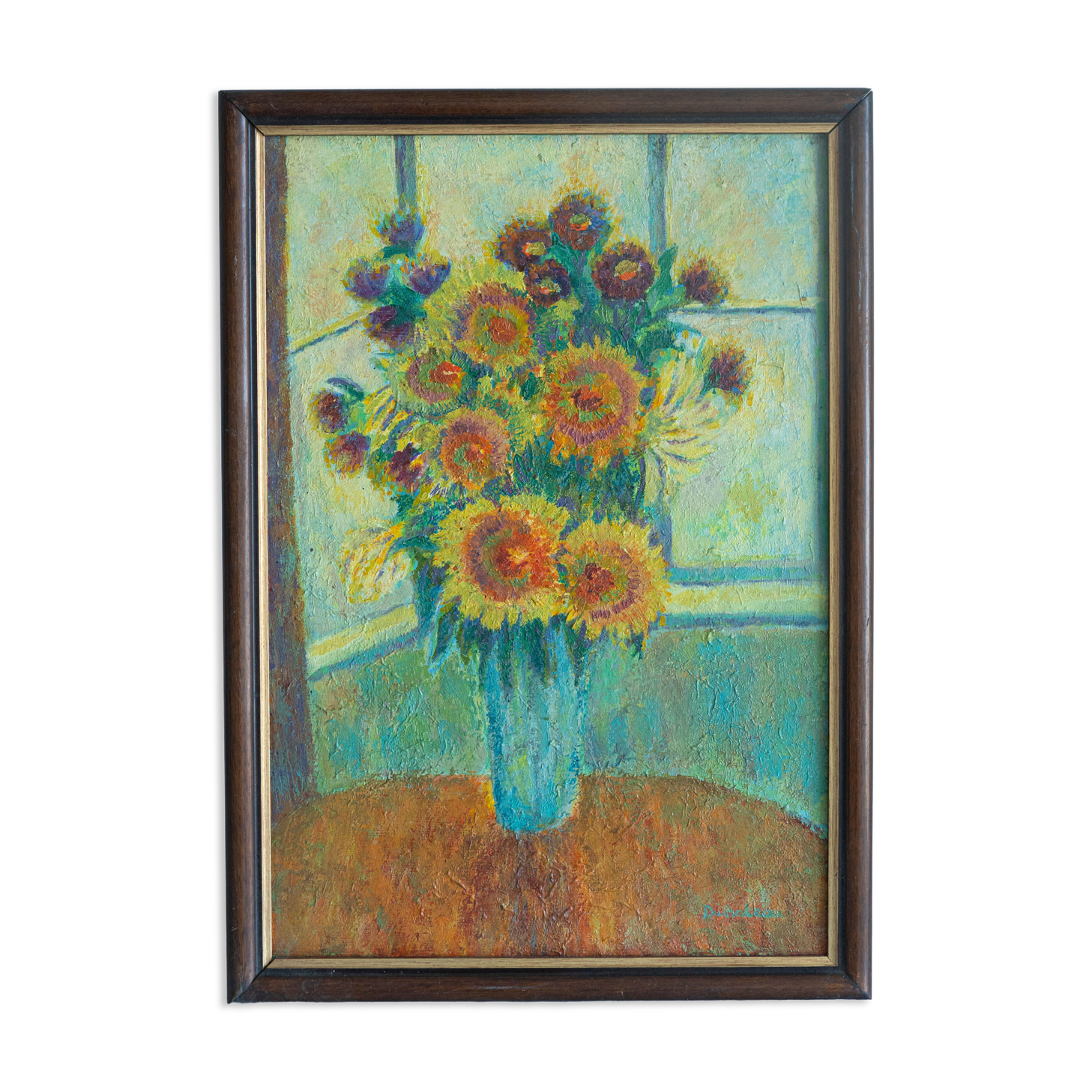 painting oil on canvas sunflowers still life signed
