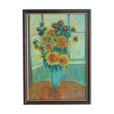 Peinture huile sur toile tournesols nature morte signée